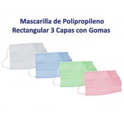 Caja 50 Mascarilla Polipropileno Rectangular 3 Capas con Gomas Blanco