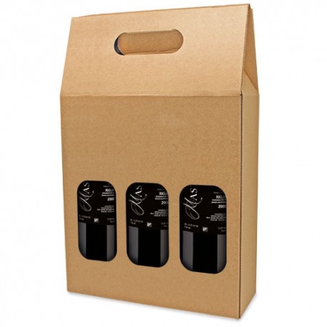 CAJA CARTON VENTANA 3 BOTELLAS